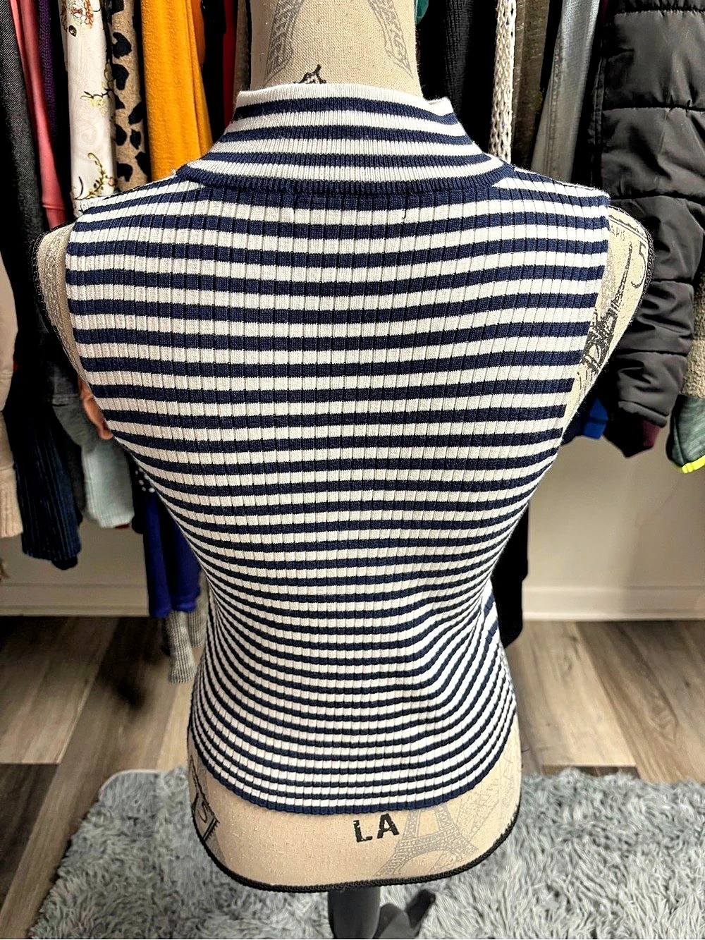 Y2K Striped Mock Neck Tank Top - Picture 2 of 14